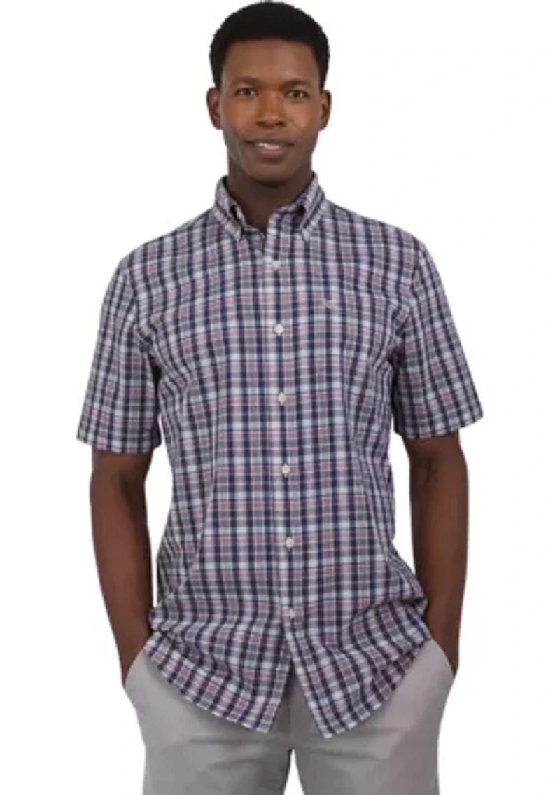 Short Sleeve Plaid Stretch Poplin Shirt