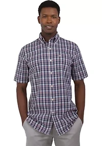 Short Sleeve Plaid Stretch Poplin Shirt