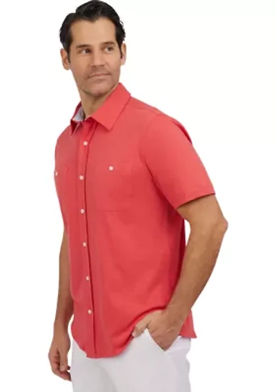 Short Sleeve Slub Button Front Shirt