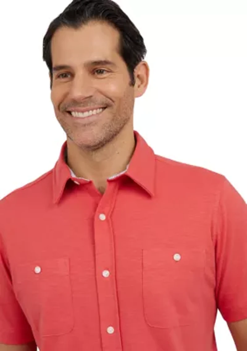 Short Sleeve Slub Button Front Shirt