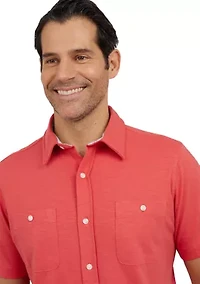 Short Sleeve Slub Button Front Shirt