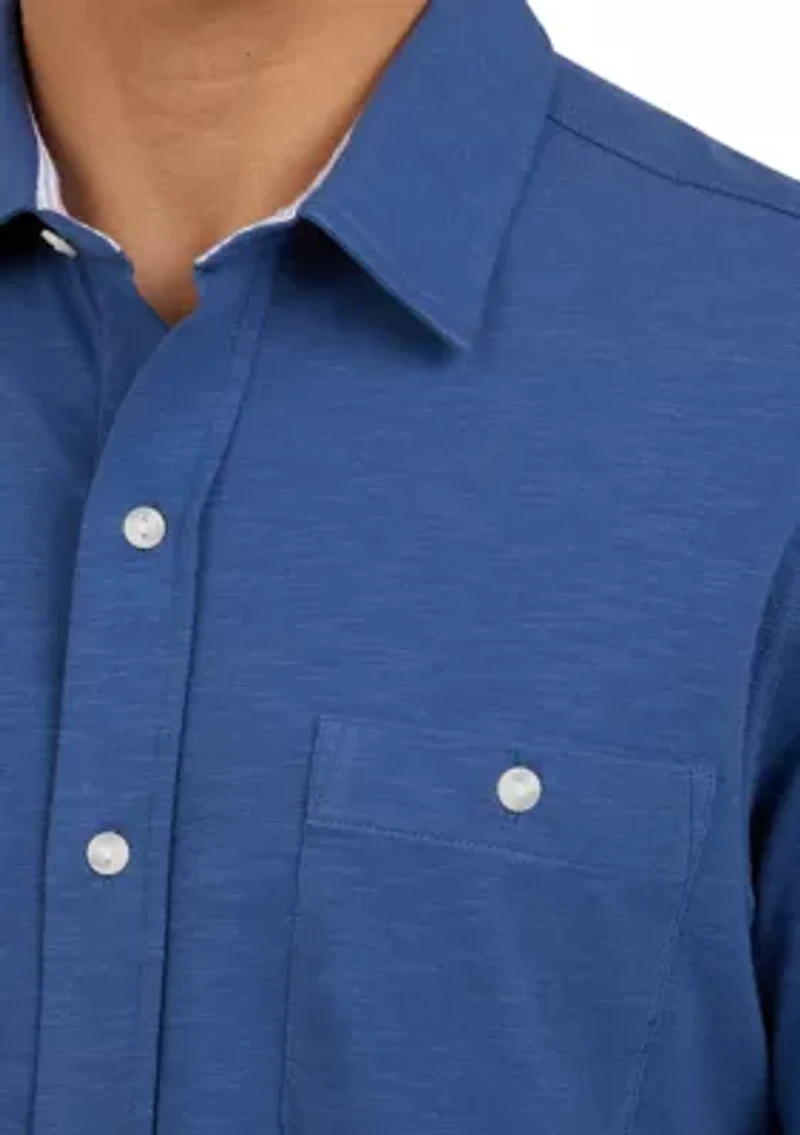 Short Sleeve Slub Button Front Shirt
