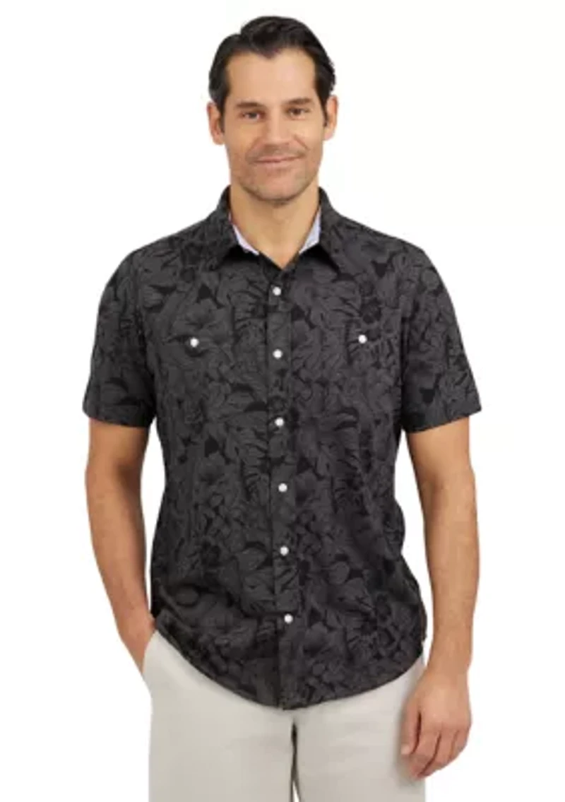 Short Sleeve Slub Button Front Shirt