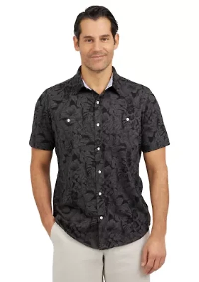 Short Sleeve Slub Button Front Shirt