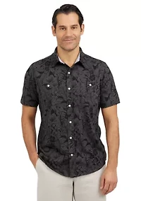 Short Sleeve Slub Button Front Shirt