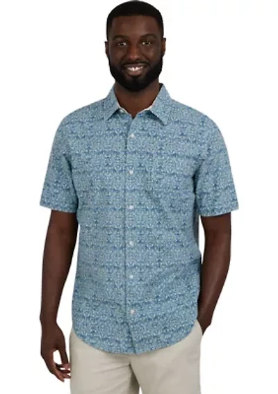 Short Sleeve Print Linen Shiry
