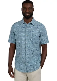 Short Sleeve Print Linen Shirt
