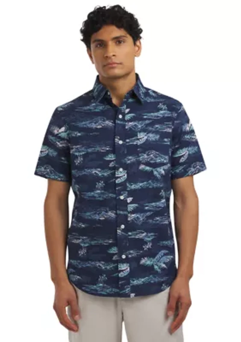 Short Sleeve Printed Chambray Shirt