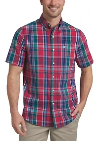 Men's Short Sleeve Button Down Plaid Shirt