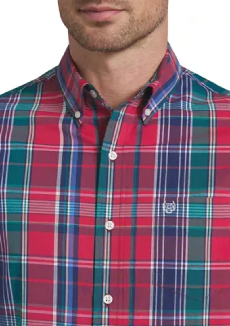 Men's Short Sleeve Button Down Plaid Shirt