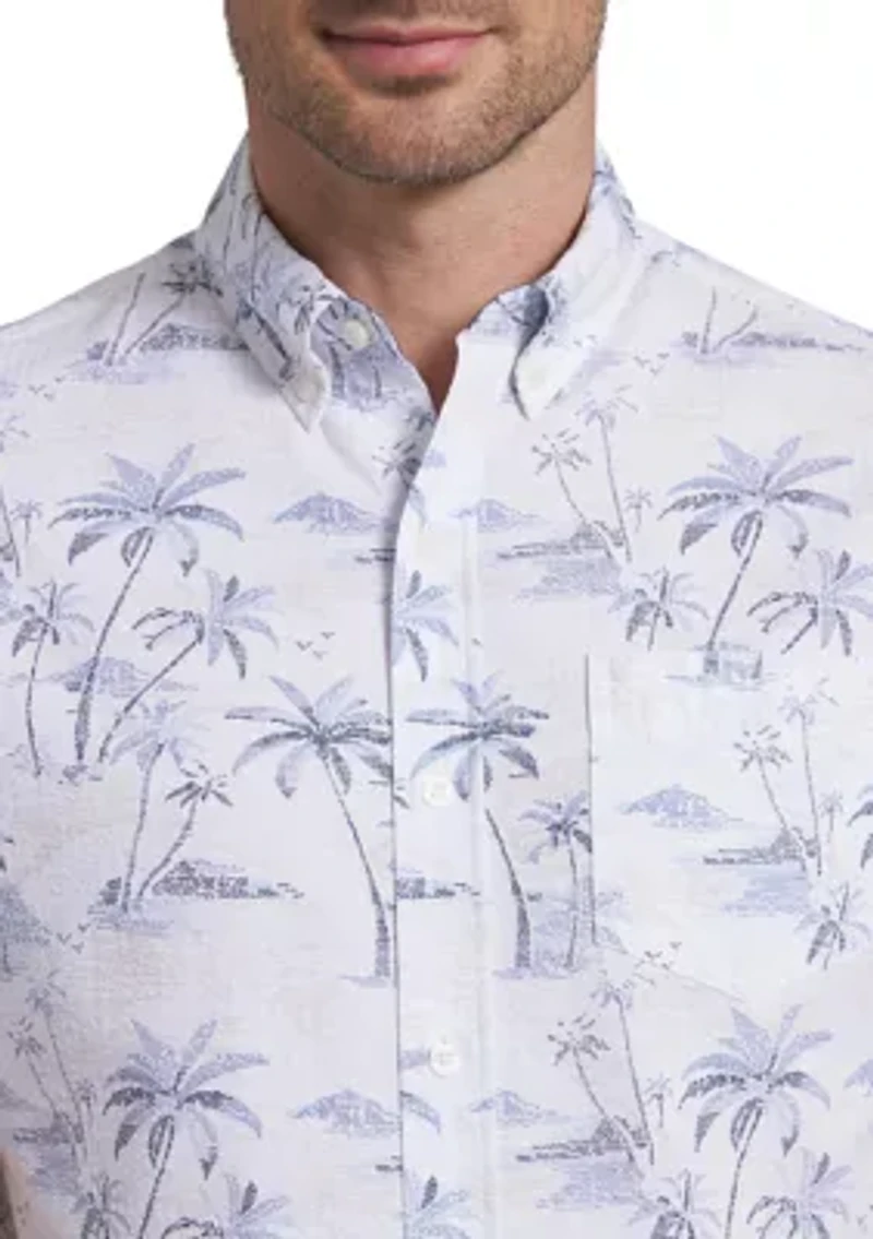 Men's Printed Seersucker Button Down Shirt