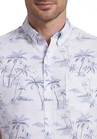 Men's Printed Seersucker Button Down Shirt