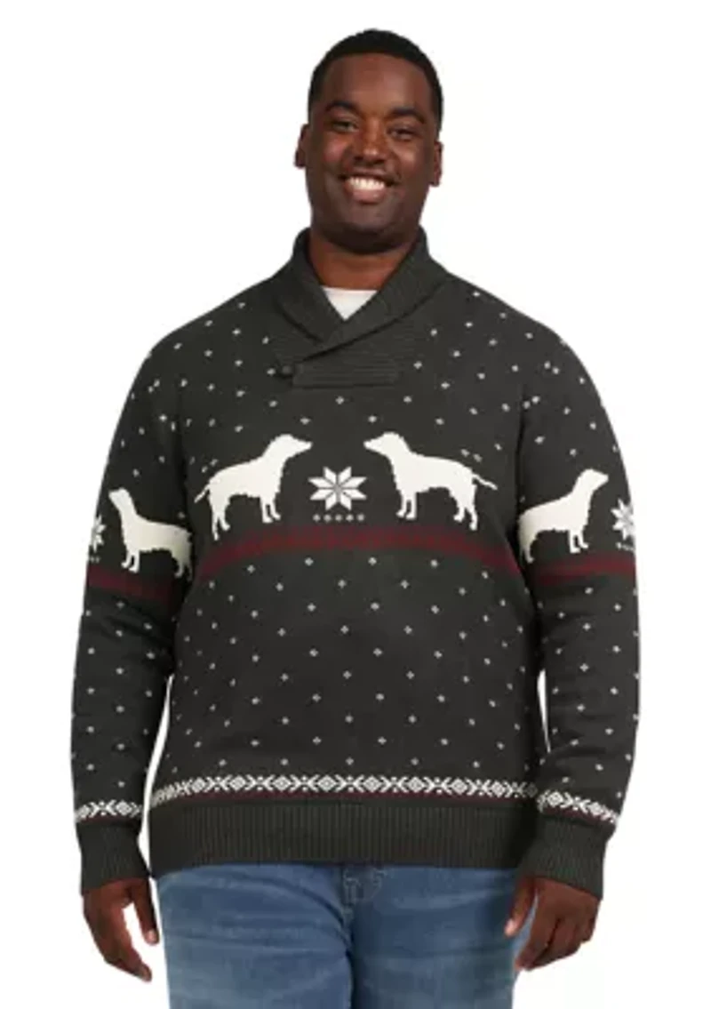 Big & Tall Printed Shawl Collar Sweater