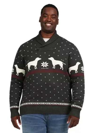 Big & Tall Printed Shawl Collar Sweater
