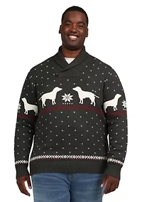 Big & Tall Printed Shawl Collar Sweater
