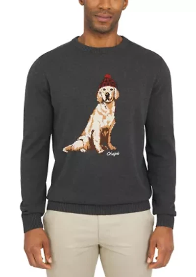 Men's Winter Dog Crew Neck Graphic Sweater