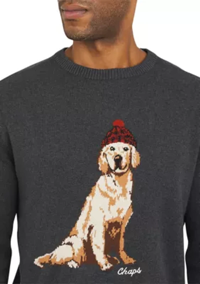 Men's Winter Dog Crew Neck Graphic Sweater