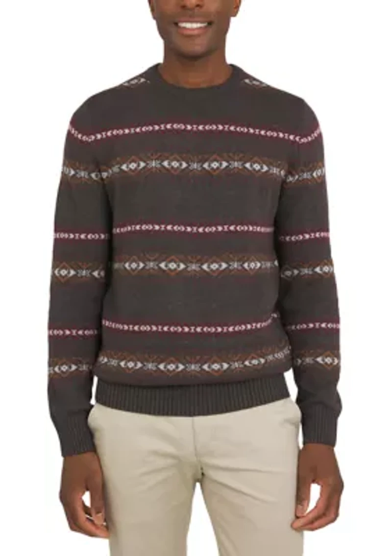 Men's Stripe Fair Isle Crew Neck Sweater