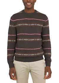 Men's Stripe Fair Isle Crew Neck Sweater