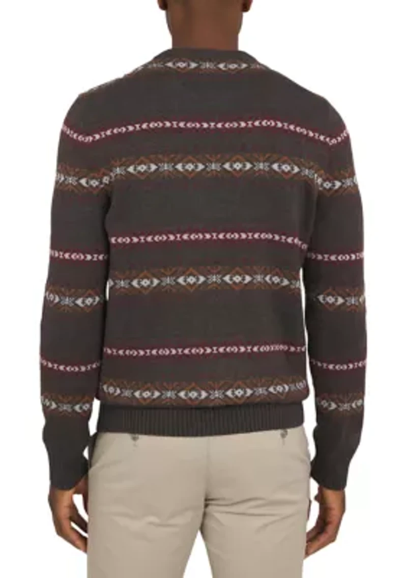 Men's Stripe Fair Isle Crew Neck Sweater