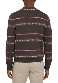 Men's Stripe Fair Isle Crew Neck Sweater
