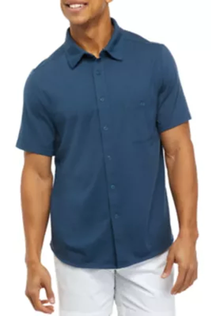 Solid Knit Button Down Polo Shirt