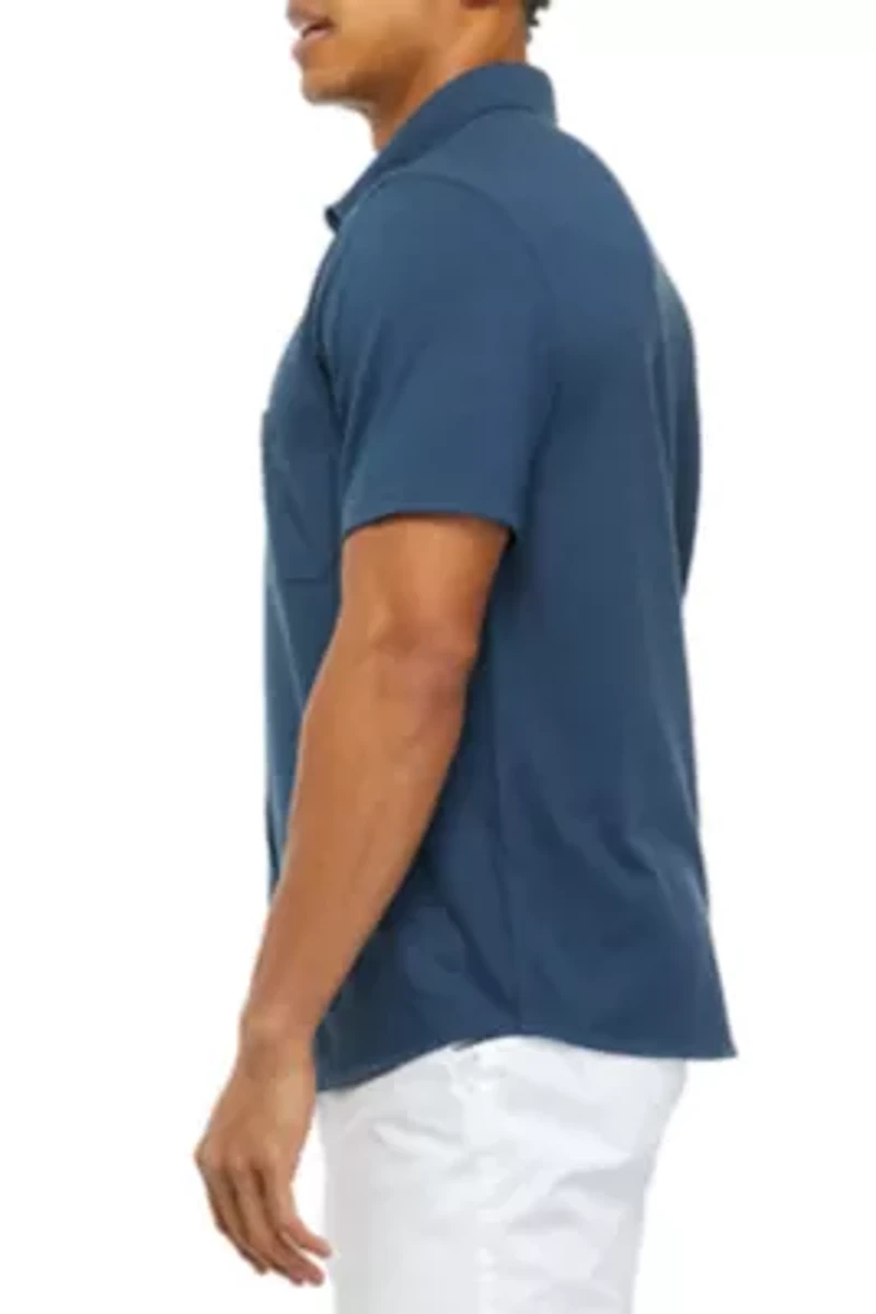 Solid Knit Button Down Polo Shirt