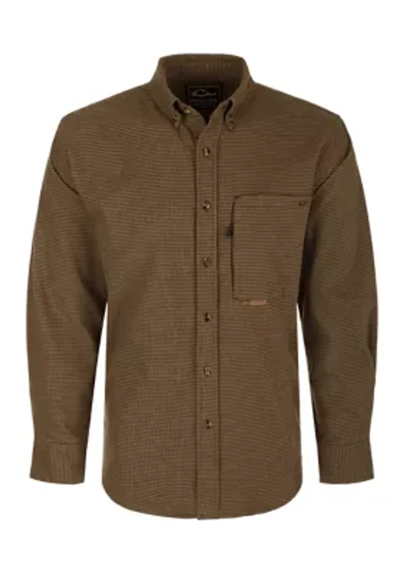 Big & Tall Long Sleeve Autumn Houndstooth Brushed Twill Shirt