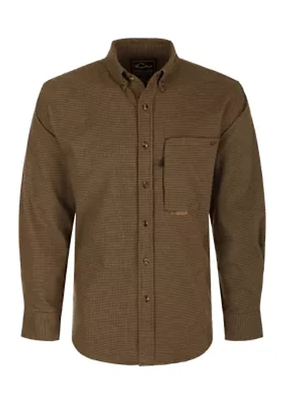 Big & Tall Long Sleeve Autumn Houndstooth Brushed Twill Shirt