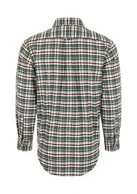 Men's Autumn Brushed Twill Plaid Button Down Long Sleeve Shirt