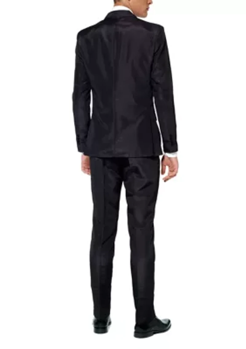 Solid Black  2 Piece Suit + Tie