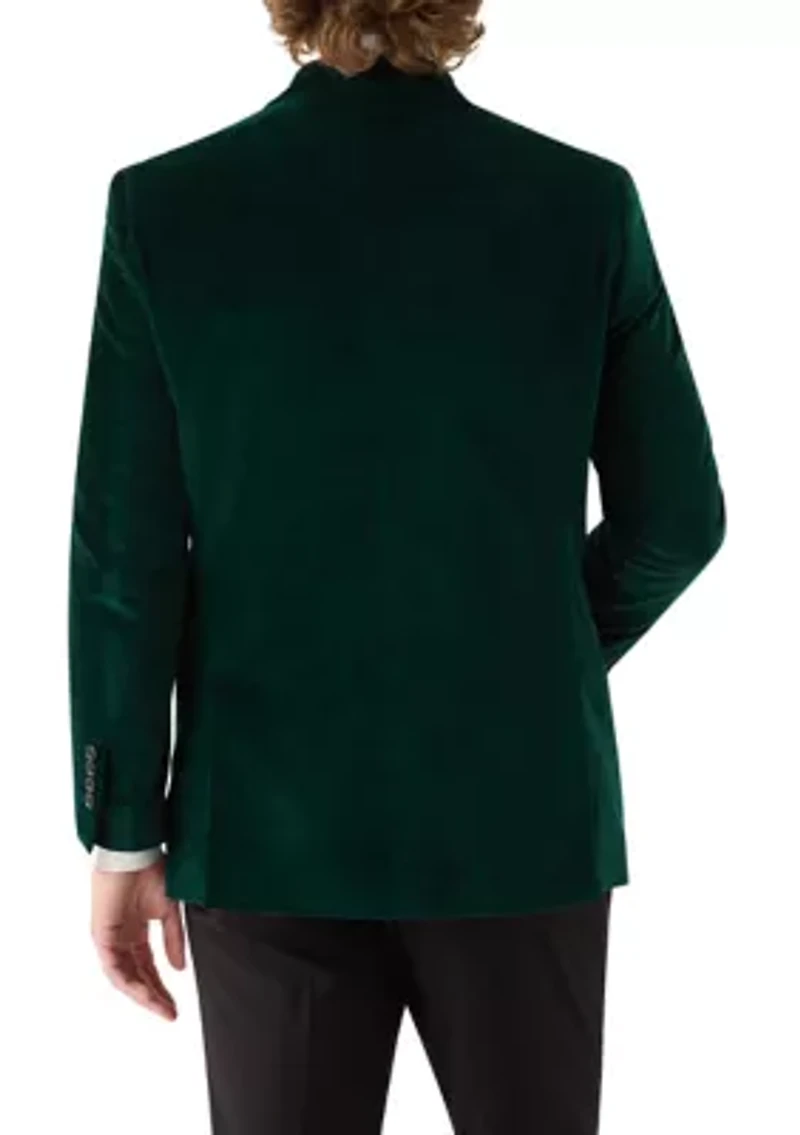 Green Velvet Satin Lapel Sport Coat