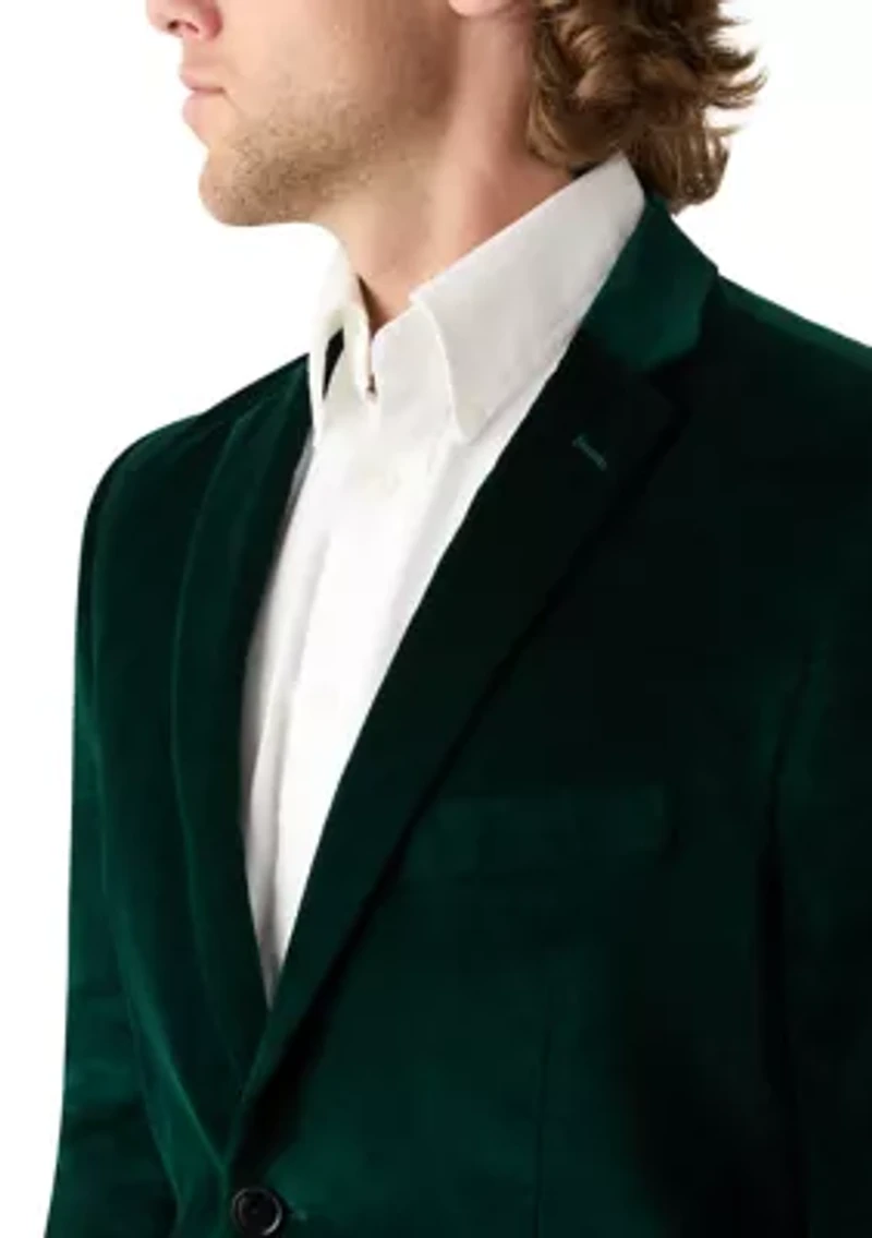 Green Velvet Satin Lapel Sport Coat