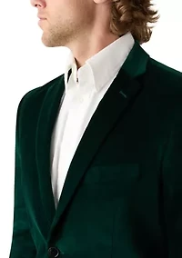 Green Velvet Satin Lapel Sport Coat