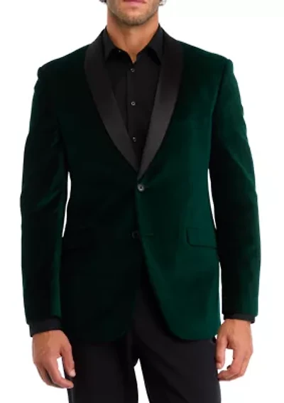 Big & Tall Green Velvet Blazer with Black Satin Shawl Collar