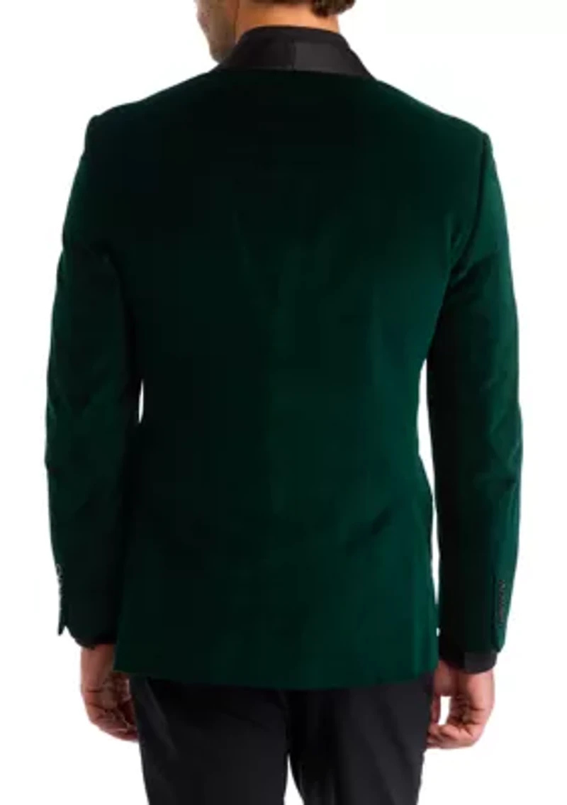 Big & Tall Green Velvet Blazer with Black Satin Shawl Collar