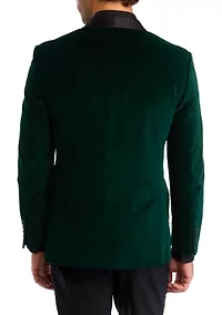 Big & Tall Green Velvet Blazer with Black Satin Shawl Collar