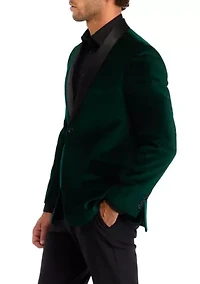 Big & Tall Green Velvet Blazer with Black Satin Shawl Collar