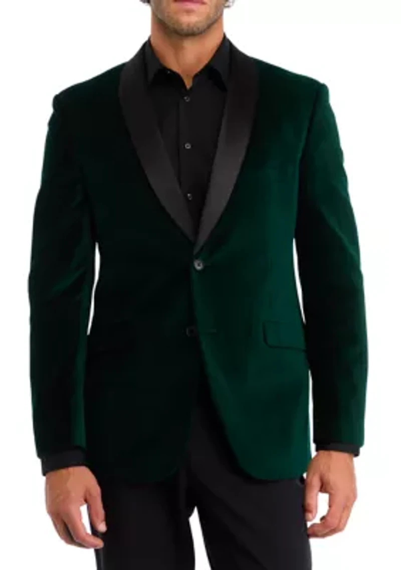 Green Velvet with Black Satin Shawl Collar Blazer