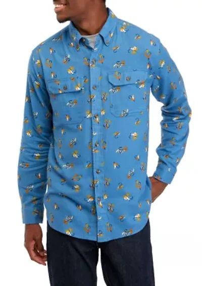 Long Sleeve Printed Flannel Button Down Shirt
