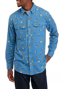 Long Sleeve Printed Flannel Button Down Shirt