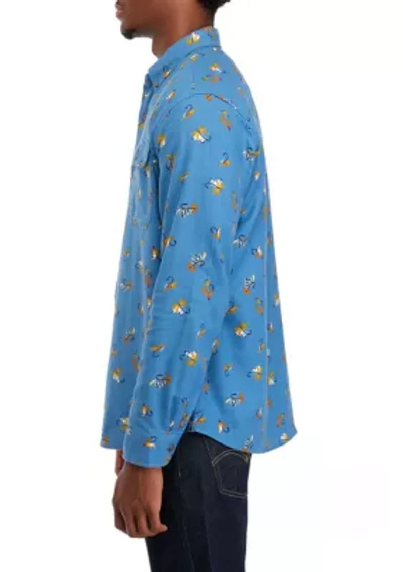 Long Sleeve Printed Flannel Button Down Shirt