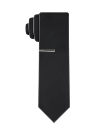 Solid Satin Tie with Bar
