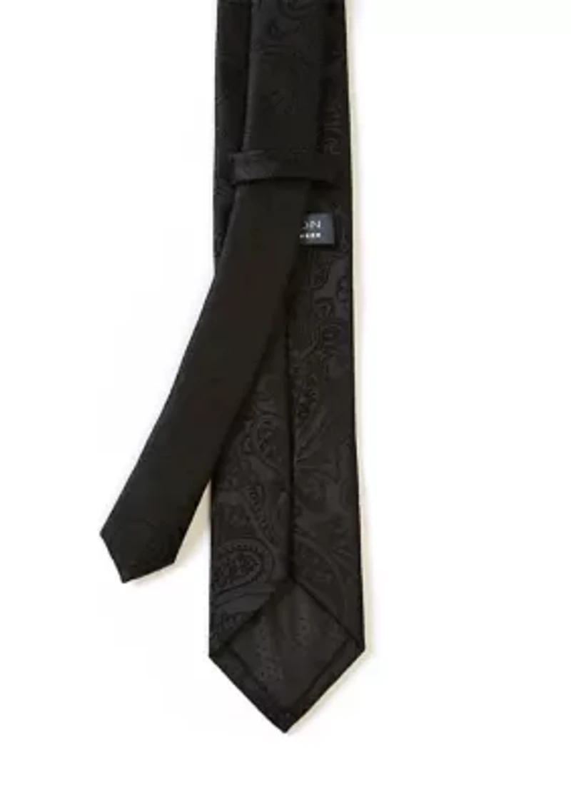 Tonal Satin Paisley Tie with Bar
