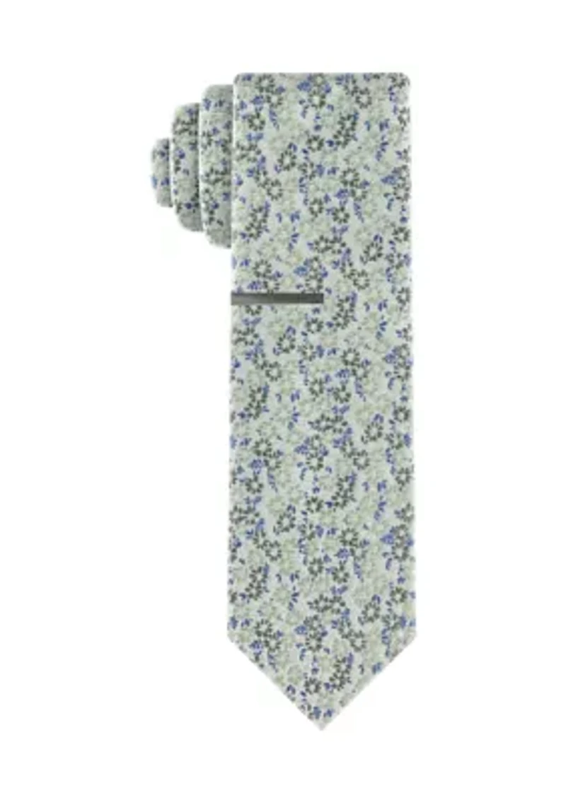 Woven Floral Tie with Bar