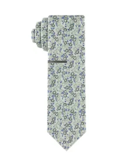 Woven Floral Tie with Bar