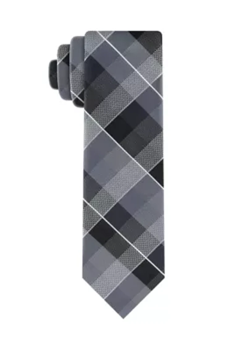 Silver Ground Textured Plaid Tie