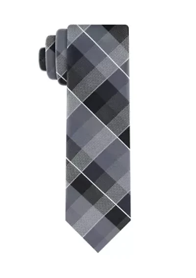 Silver Ground Textured Plaid Tie