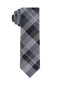 Silver Ground Textured Plaid Tie