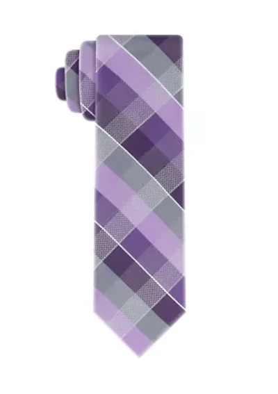 Silver Ground Textured Plaid Tie